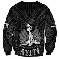 Unisex black sweatshirt with back HAITI graphic and detailed Polynesian-style design