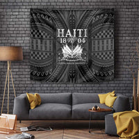 Wall tapestry featuring silver-tone crest and rays on dark gray background
