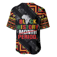 Black baseball jersey with Black History Month Period lettering, African silhouette graphic