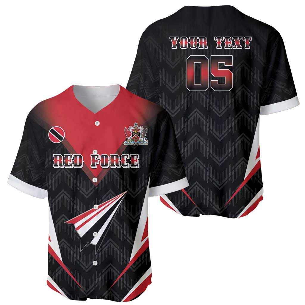 Custom cricket baseball jersey set: red front with crest, black back with YOUR TEXT 05