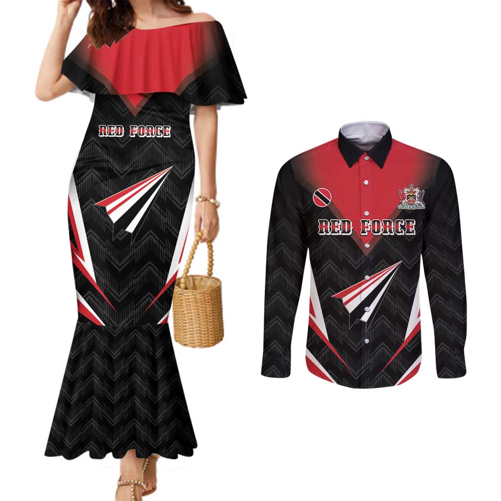 Custom Trinidad And Tobago Cricket Couples Matching Mermaid Dress and Long Sleeve Button Shirt Go Red Force