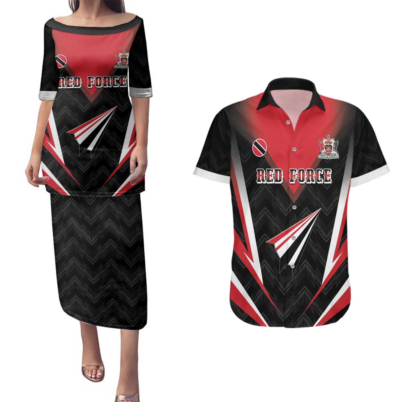 Custom Trinidad And Tobago Cricket Couples Matching Puletasi and Hawaiian Shirt Go Red Force