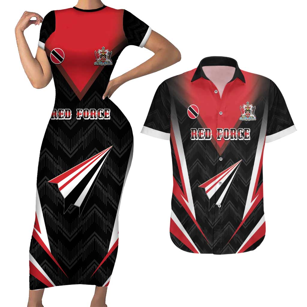 Custom Trinidad And Tobago Cricket Couples Matching Short Sleeve Bodycon Dress and Hawaiian Shirt Go Red Force