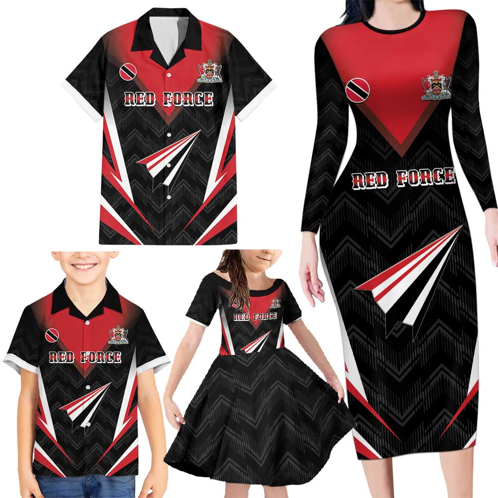 Custom Trinidad And Tobago Cricket Family Matching Long Sleeve Bodycon Dress and Hawaiian Shirt Go Red Force