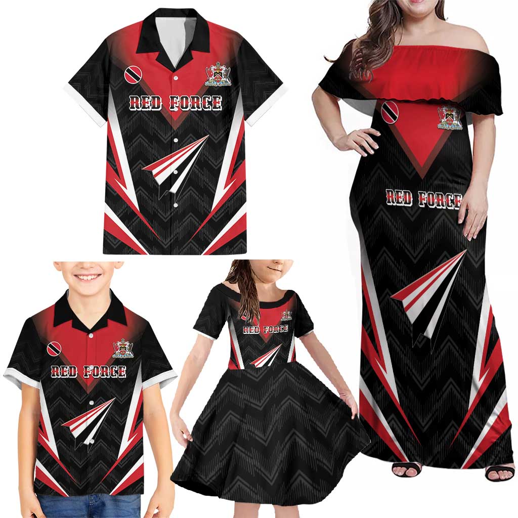 Custom Trinidad And Tobago Cricket Family Matching Off Shoulder Maxi Dress and Hawaiian Shirt Go Red Force