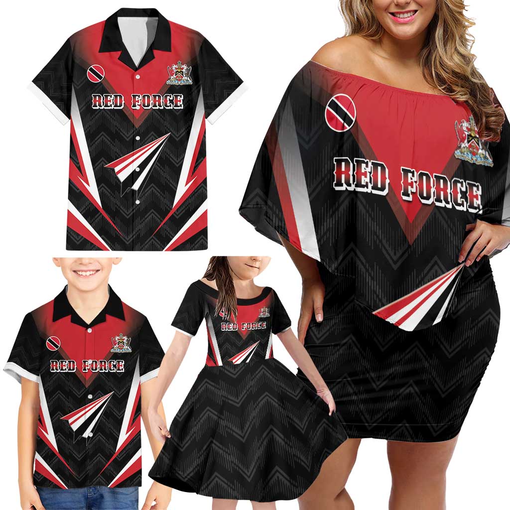 Custom Trinidad And Tobago Cricket Family Matching Off Shoulder Short Dress and Hawaiian Shirt Go Red Force