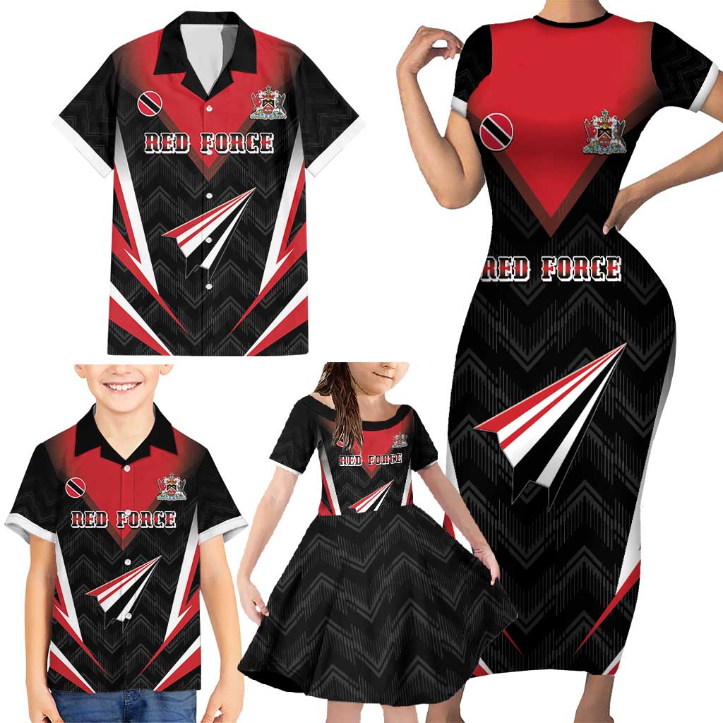 Custom Trinidad And Tobago Cricket Family Matching Short Sleeve Bodycon Dress and Hawaiian Shirt Go Red Force