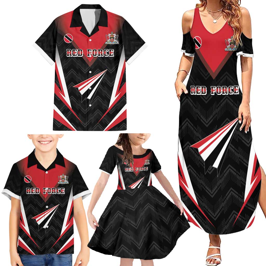 Custom Trinidad And Tobago Cricket Family Matching Summer Maxi Dress and Hawaiian Shirt Go Red Force