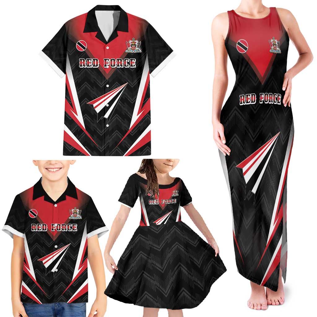 Custom Trinidad And Tobago Cricket Family Matching Tank Maxi Dress and Hawaiian Shirt Go Red Force