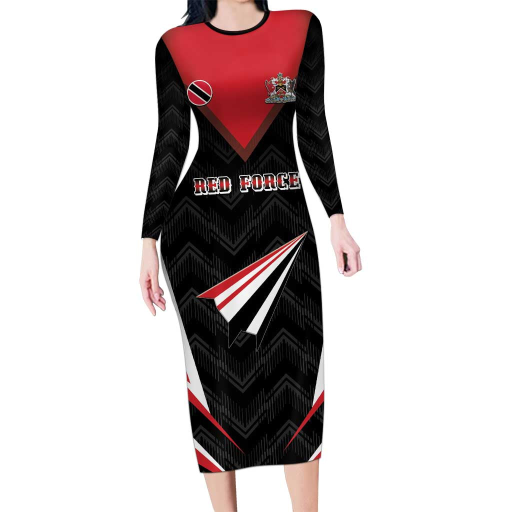 Custom Trinidad And Tobago Cricket Long Sleeve Bodycon Dress Go Red Force