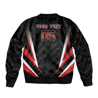 Black zip-up bomber jacket with back print YOUR TEXT 05 and Union Jack stripes