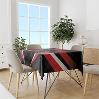 Square black tablecloth with red, white, and black fan graphic, Red Force design