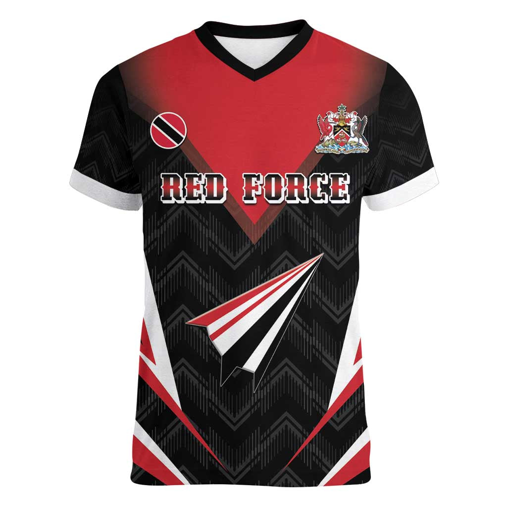 Custom Trinidad And Tobago Cricket Women V-Neck T-Shirt Go Red Force