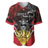 Personalized baseball jersey with Antigua & Barbuda coat of arms and fallow deer graphic