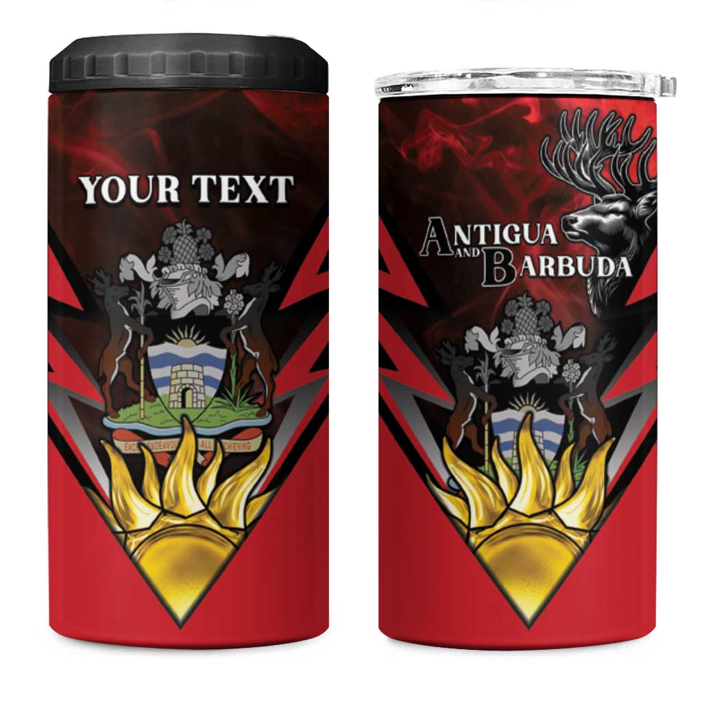 Personalized Antigua and Barbuda 4 in 1 Can Cooler Tumbler Coat Of Arms With Fallow Deer