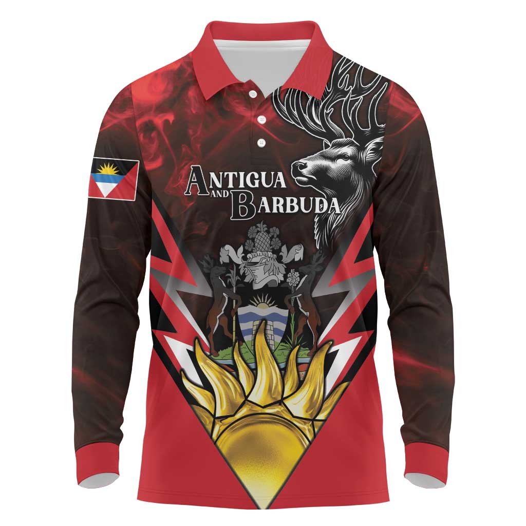 Personalized Antigua and Barbuda Long Sleeve Polo Shirt Coat Of Arms With Fallow Deer