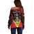 Personalized Antigua and Barbuda Off Shoulder Sweater Coat Of Arms With Fallow Deer