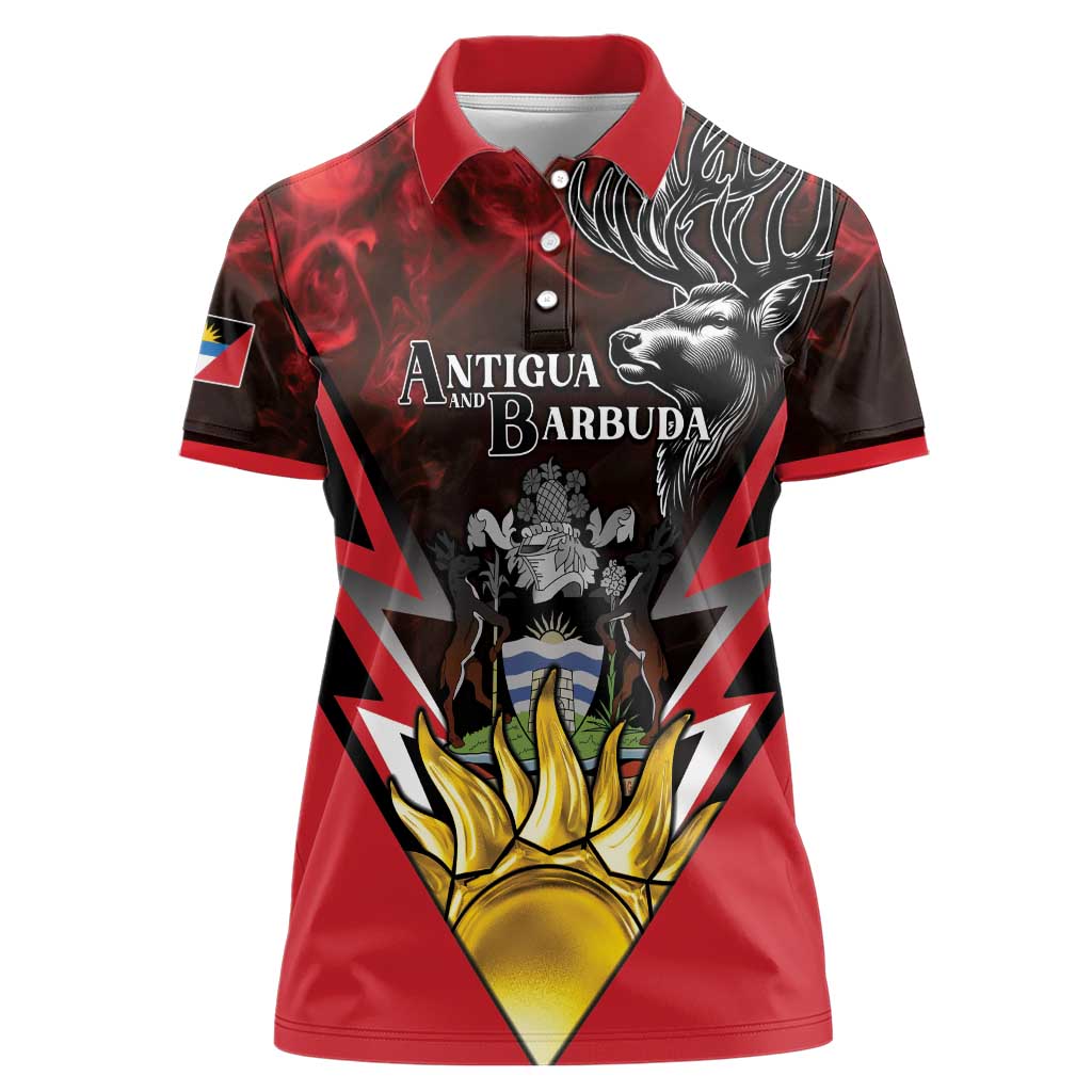 Personalized Antigua and Barbuda Women Polo Shirt Coat Of Arms With Fallow Deer