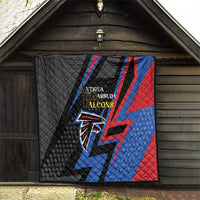 Black outdoor hanging quilt with Antigua and Barbuda Falcons emblem in blue and red