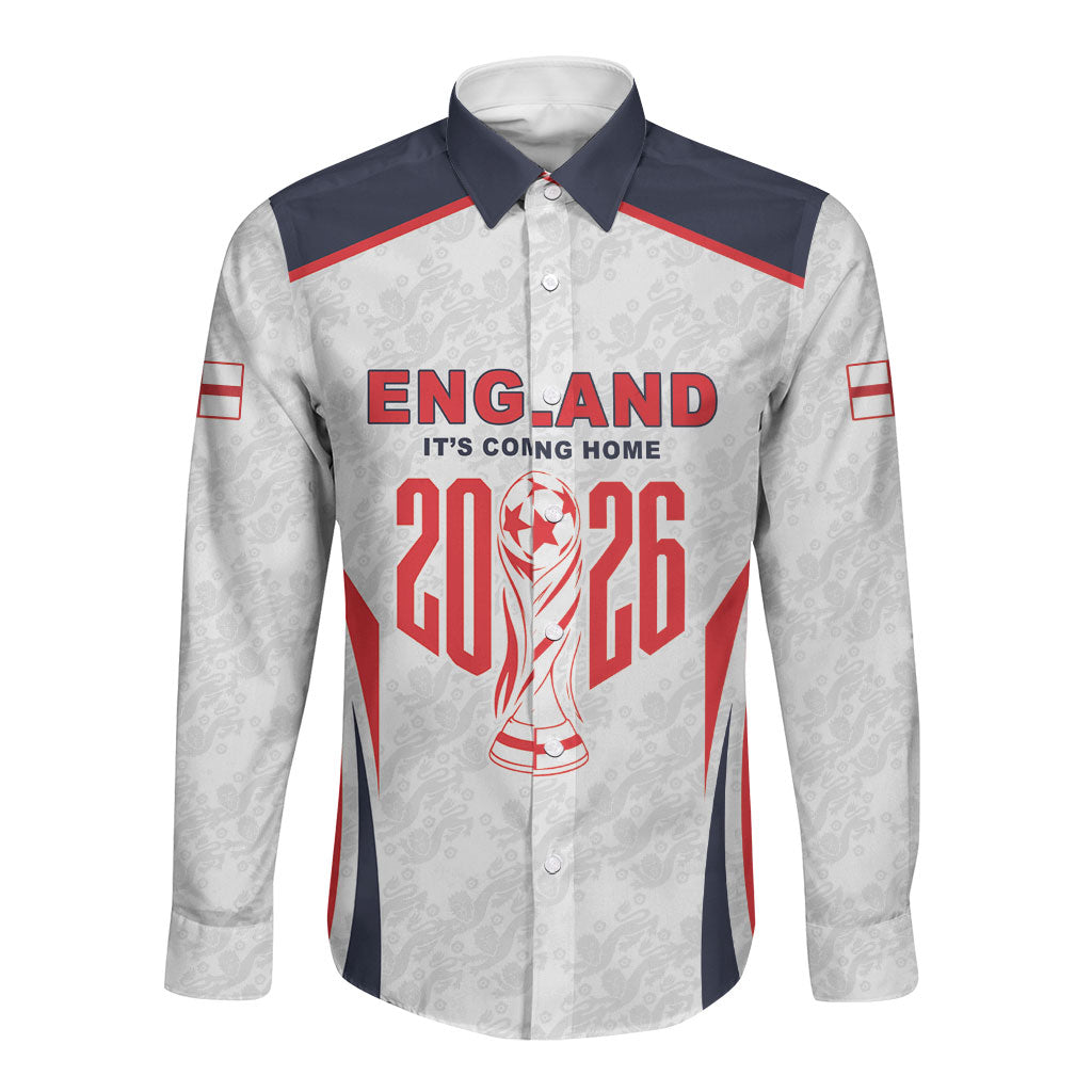 Custom World Football 2026 England Long Sleeve Button Shirt Come On England
