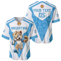 Set of two baseball jerseys, front Argentina graphic and back YOUR TEXT 05 in blue/white