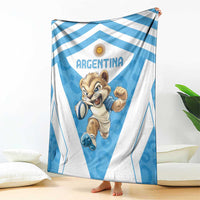 Argentina sports blanket with blue-and-white stripes and running character graphic