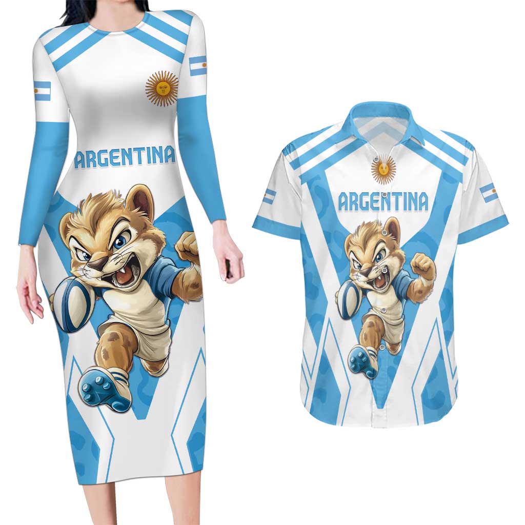 Custom Argentina Rugby 2024 Couples Matching Long Sleeve Bodycon Dress and Hawaiian Shirt Go Los Pumas Leopard Pattern LT05 - Wonder Print Shop