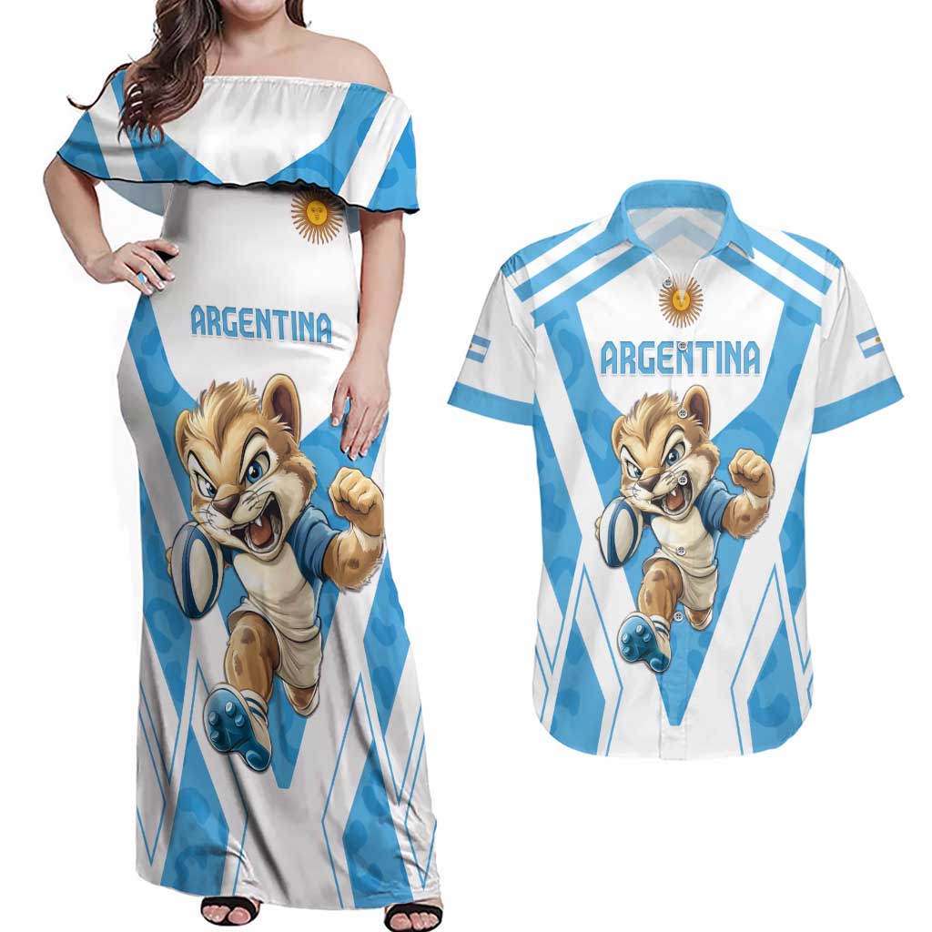 Custom Argentina Rugby 2024 Couples Matching Off Shoulder Maxi Dress and Hawaiian Shirt Go Los Pumas Leopard Pattern LT05 - Wonder Print Shop