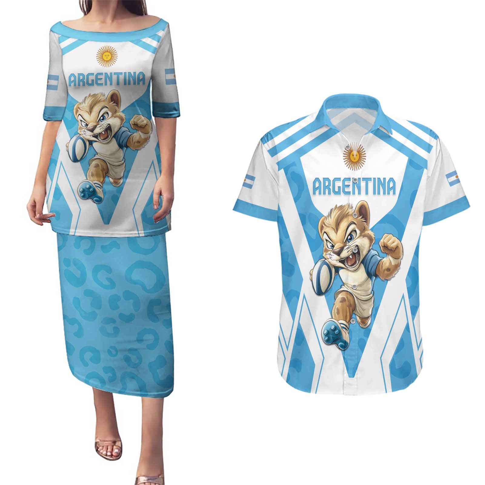 Custom Argentina Rugby 2024 Couples Matching Puletasi and Hawaiian Shirt Go Los Pumas Leopard Pattern LT05 - Wonder Print Shop