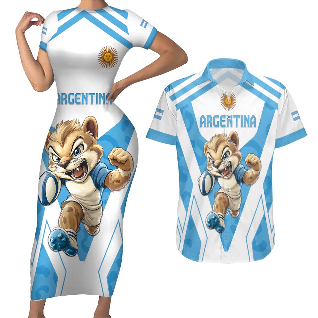 Custom Argentina Rugby 2024 Couples Matching Short Sleeve Bodycon Dress and Hawaiian Shirt Go Los Pumas Leopard Pattern LT05 - Wonder Print Shop