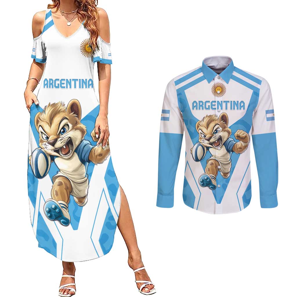 Custom Argentina Rugby 2024 Couples Matching Summer Maxi Dress and Long Sleeve Button Shirt Go Los Pumas Leopard Pattern LT05 - Wonder Print Shop