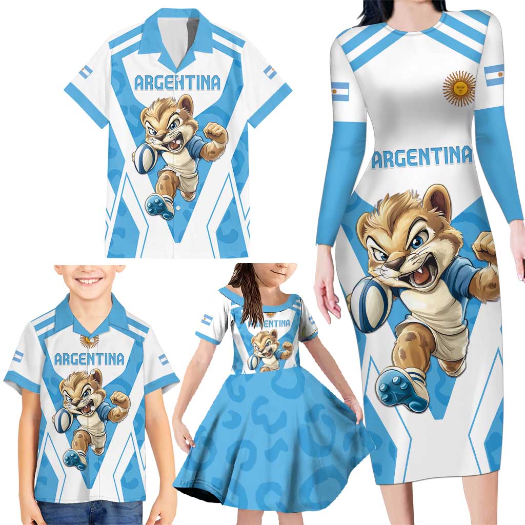 Custom Argentina Rugby 2024 Family Matching Long Sleeve Bodycon Dress and Hawaiian Shirt Go Los Pumas Leopard Pattern LT05 - Wonder Print Shop