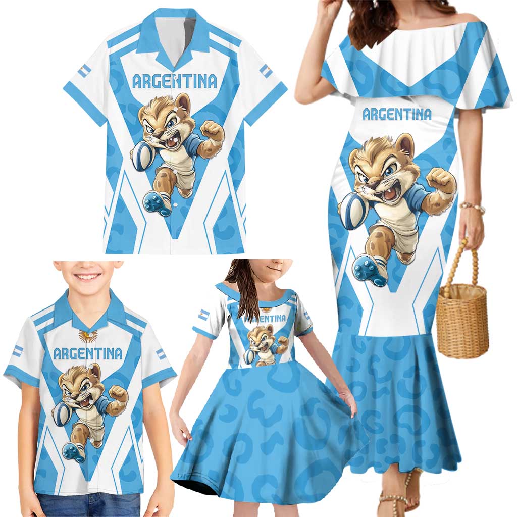 Custom Argentina Rugby 2024 Family Matching Mermaid Dress and Hawaiian Shirt Go Los Pumas Leopard Pattern LT05 - Wonder Print Shop