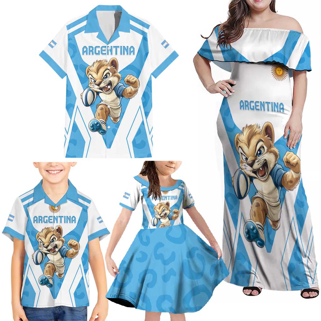 Custom Argentina Rugby 2024 Family Matching Off Shoulder Maxi Dress and Hawaiian Shirt Go Los Pumas Leopard Pattern LT05 - Wonder Print Shop