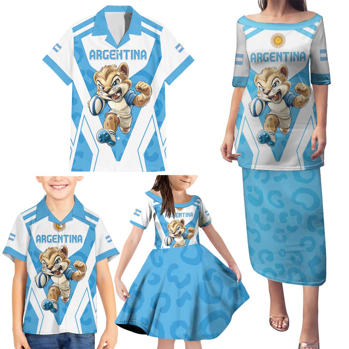 Custom Argentina Rugby 2024 Family Matching Puletasi and Hawaiian Shirt Go Los Pumas Leopard Pattern LT05 - Wonder Print Shop