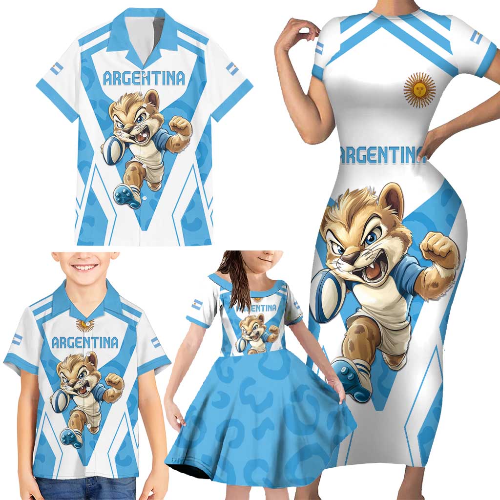 Custom Argentina Rugby 2024 Family Matching Short Sleeve Bodycon Dress and Hawaiian Shirt Go Los Pumas Leopard Pattern LT05 - Wonder Print Shop