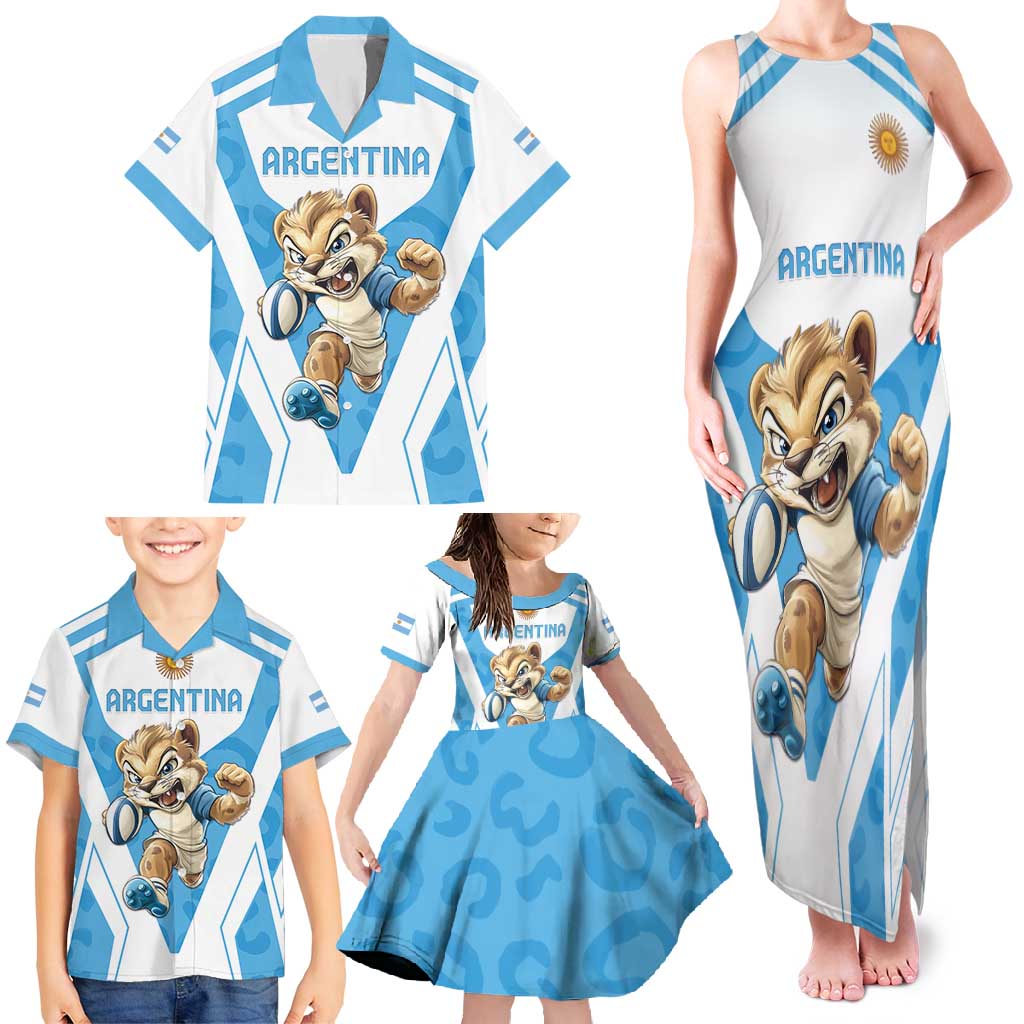 Custom Argentina Rugby 2024 Family Matching Tank Maxi Dress and Hawaiian Shirt Go Los Pumas Leopard Pattern LT05 - Wonder Print Shop