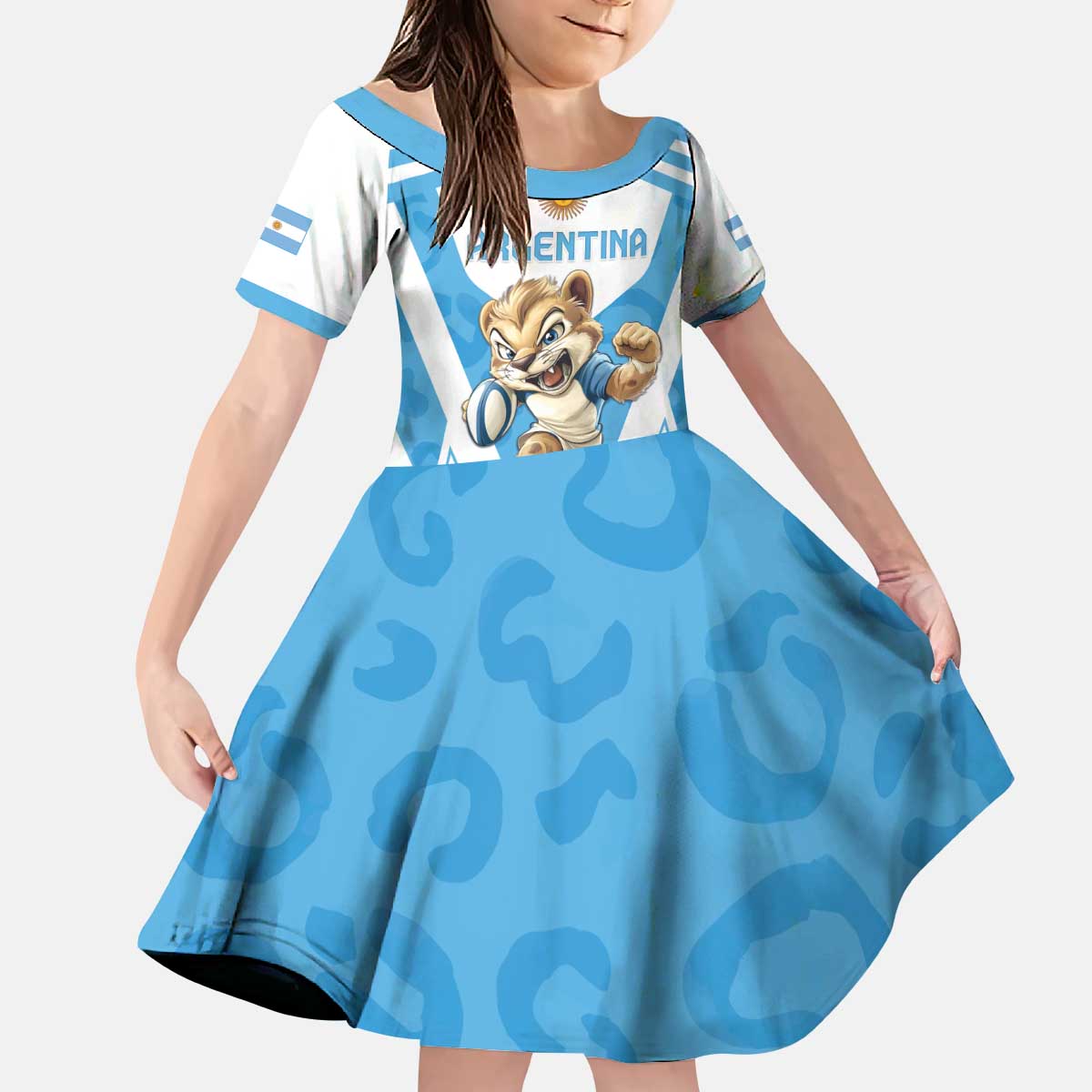 Custom Argentina Rugby 2024 Kid Short Sleeve Dress Go Los Pumas Leopard Pattern LT05 - Wonder Print Shop