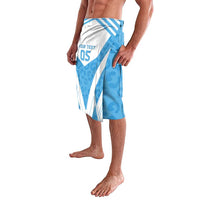 Blue and white rugby-style shorts with diagonal panels, leopard print, and '05' text