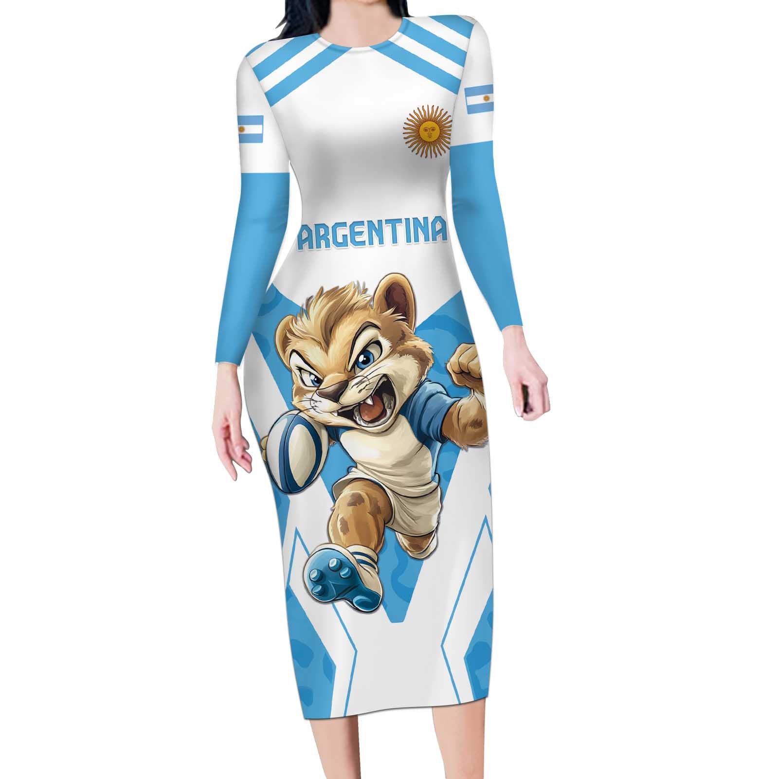 Custom Argentina Rugby 2024 Long Sleeve Bodycon Dress Go Los Pumas Leopard Pattern LT05 - Wonder Print Shop