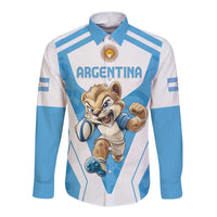 Blue and white long-sleeve button rugby shirt with Argentina crest and cartoon animal