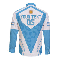 Back blue and white long-sleeve button rugby shirt with 'YOUR TEXT' and DS graphic