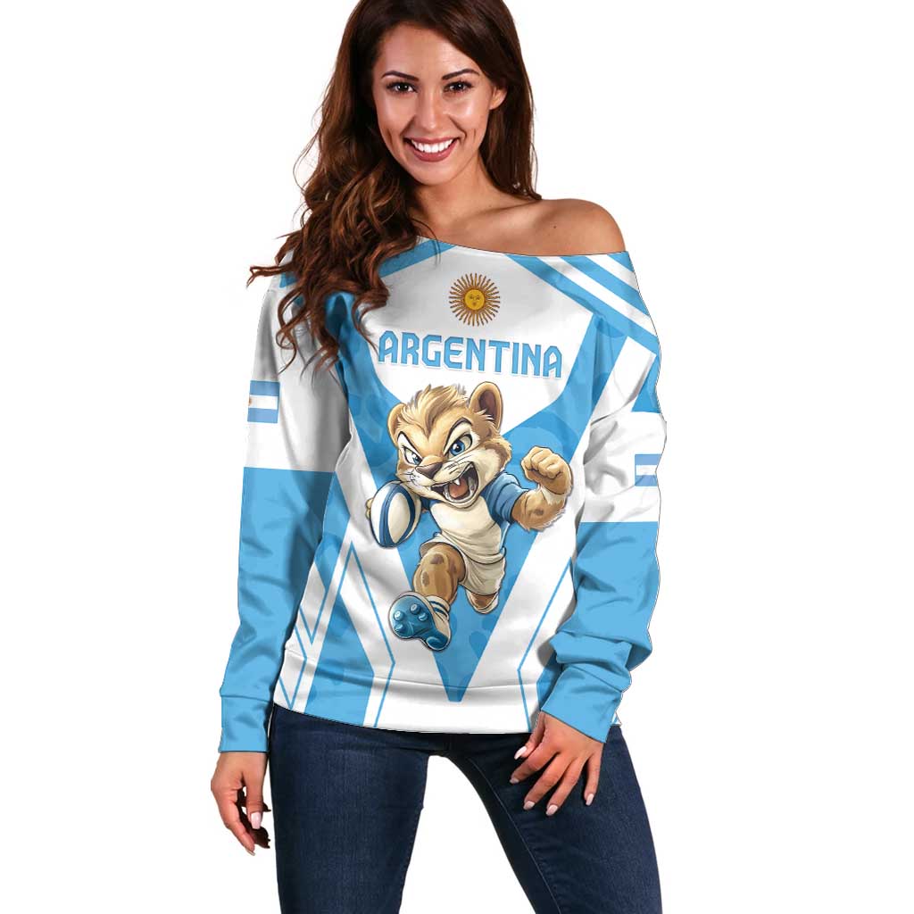 Custom Argentina Rugby 2024 Off Shoulder Sweater Go Los Pumas Leopard Pattern LT05 - Wonder Print Shop