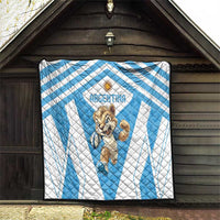 Argentina rugby quilt folded display with Argentina logo and running cartoon Pumas mascot