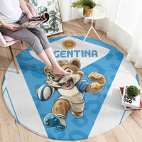Round Argentina rugby carpet with mascot pointing, blue center, and white edge
