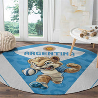 Round Argentina rugby carpet with mascot face, blue center panel, and white border
