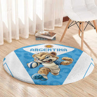 Round Argentina rugby carpet with Argentina text, blue center, and white patterned edge