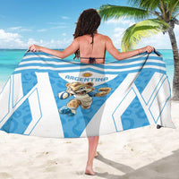 Blue and white rugby sarong draped with back Argentina crest and mascot