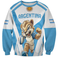 Unisex sweatshirt with 'ARGENTINA' print, cartoon lion mascot on blue-and-white crest front