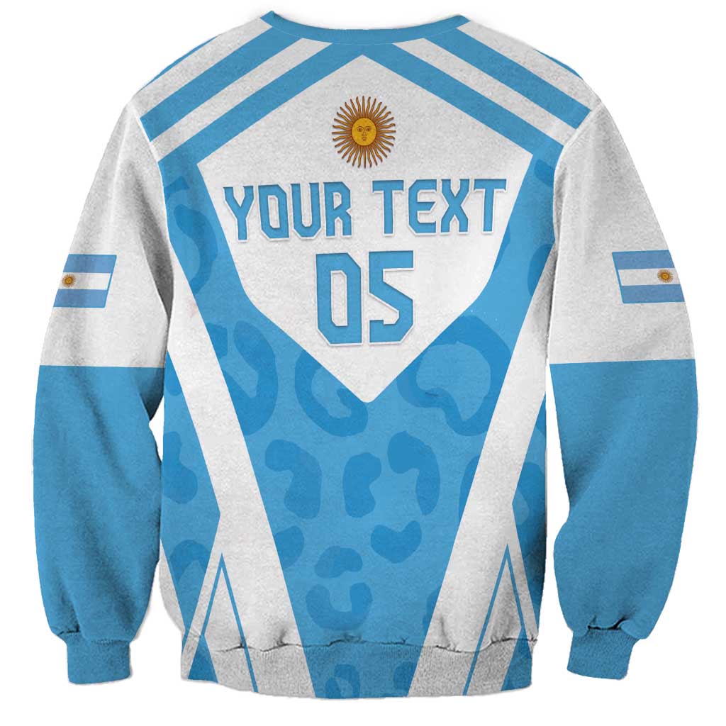 Unisex sweatshirt with blue/white crest, sun emblem, 'YOUR TEXT' and '03' on back